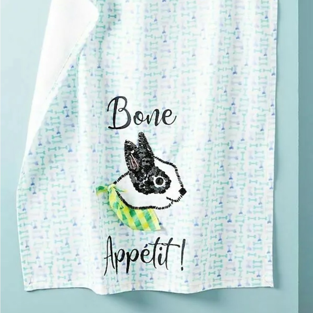NEW Anthropologie Bone Appetit Dog Kitchen Dish Towel Sequin